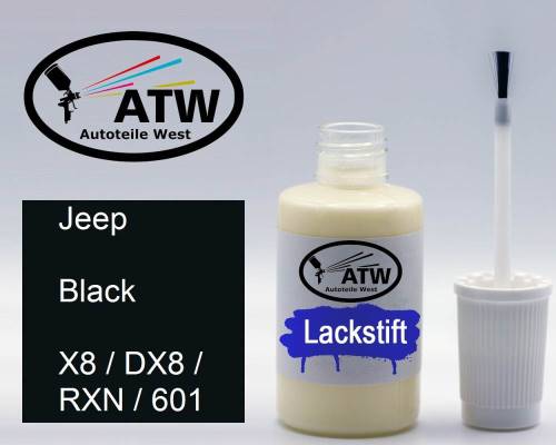 Jeep, Black, X8 / DX8 / RXN / 601: 20ml Lackstift, von ATW Autoteile West.